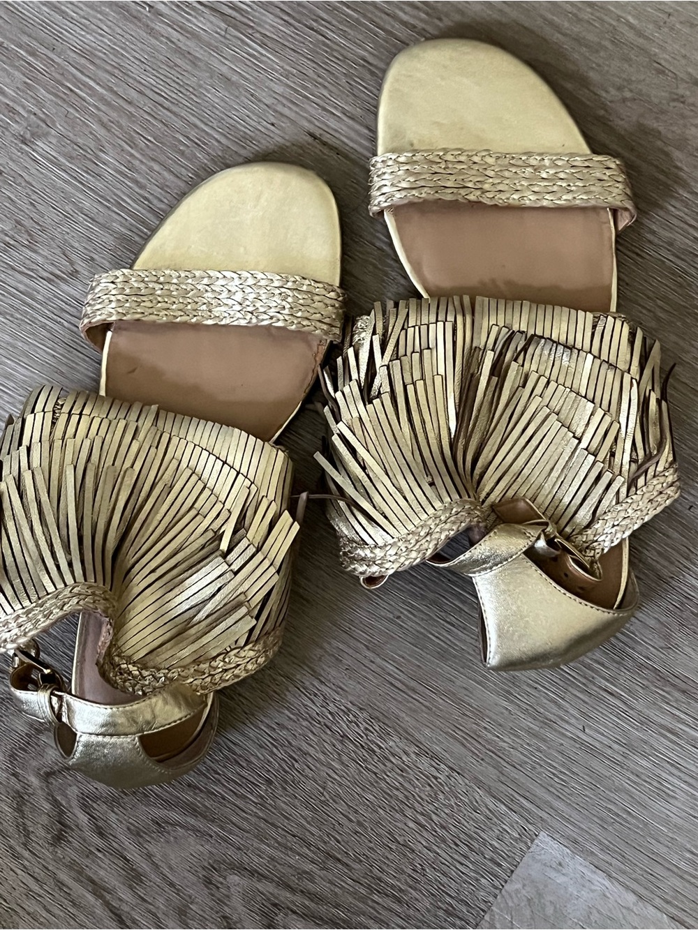 Banana Republic Metallic Gold Fringe Slide Sandals